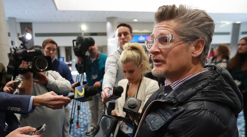 Atlanta Falcons general manager Thomas Dimitroff holds a press conference with the media at the Georgia World Congress Center on Thursday, Jan. 31, 2019, in Atlanta. Curtis Compton/ccompton@ajc.com
