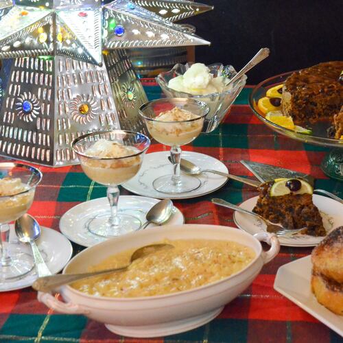 Christmas desserts found on Atlanta's tables may include (clockwise from top) Caribbean black cake, rabanadas from Brazil and arroz con leche from Latin America. (Virginia Willis for The Atlanta Journal-Constitution)
