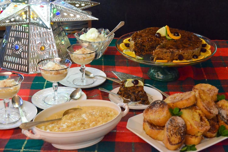 Christmas desserts found on Atlanta's tables may include (clockwise from top) Caribbean black cake, rabanadas from Brazil and arroz con leche from Latin America. (Virginia Willis for The Atlanta Journal-Constitution)