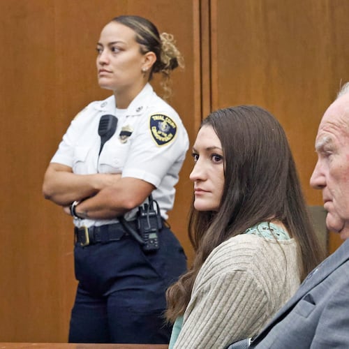 Lindsay Clancy looks at jurors as Judge Sullivan asks them to start deliberations for a sixth day during her murder trial on Thursday, Sept. 3, 2026, in Plymouth, Mass. (Greg Derr/The Patriot Ledger via AP, Pool)
