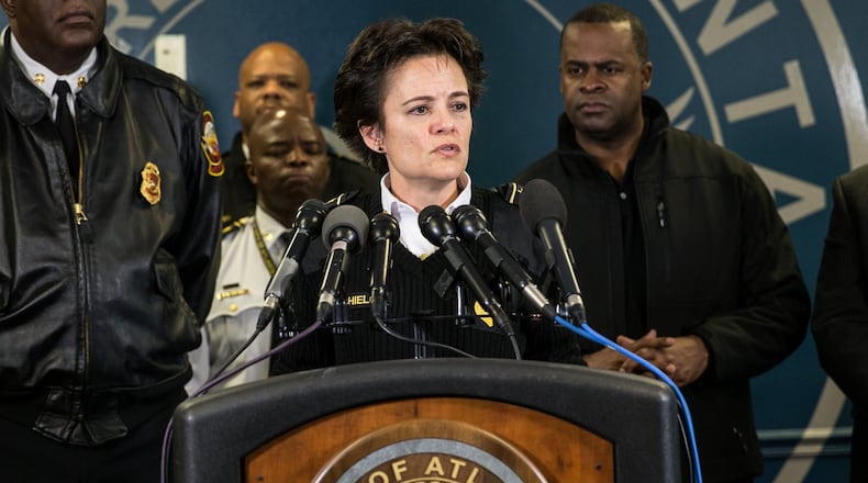 Police Chief Erika Shields speaks to reporters on Jan. 6 ahead a winter storm expected to hit much of North Georgia. Branden Camp / For the AJC