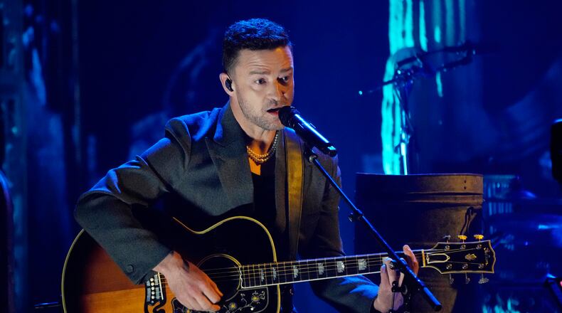 Justin Timberlake performs during the iHeartRadio Music Awards in April in Los Angeles. (AP Photo/Chris Pizzello)