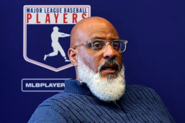 FILE - Major League Baseball Players Association Executive Director Tony Clark answers a question during a news conference in New York on March 11, 2022. (AP Photo/Richard Drew, File)