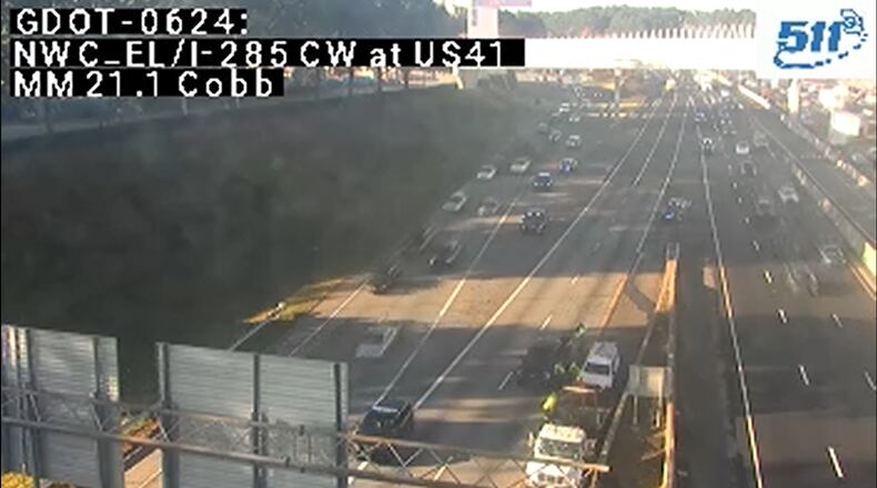 A crash closed the I-285 ramp to I-75 early Tuesday, Nov. 4, 2025. (Georgia Department of Transportation)