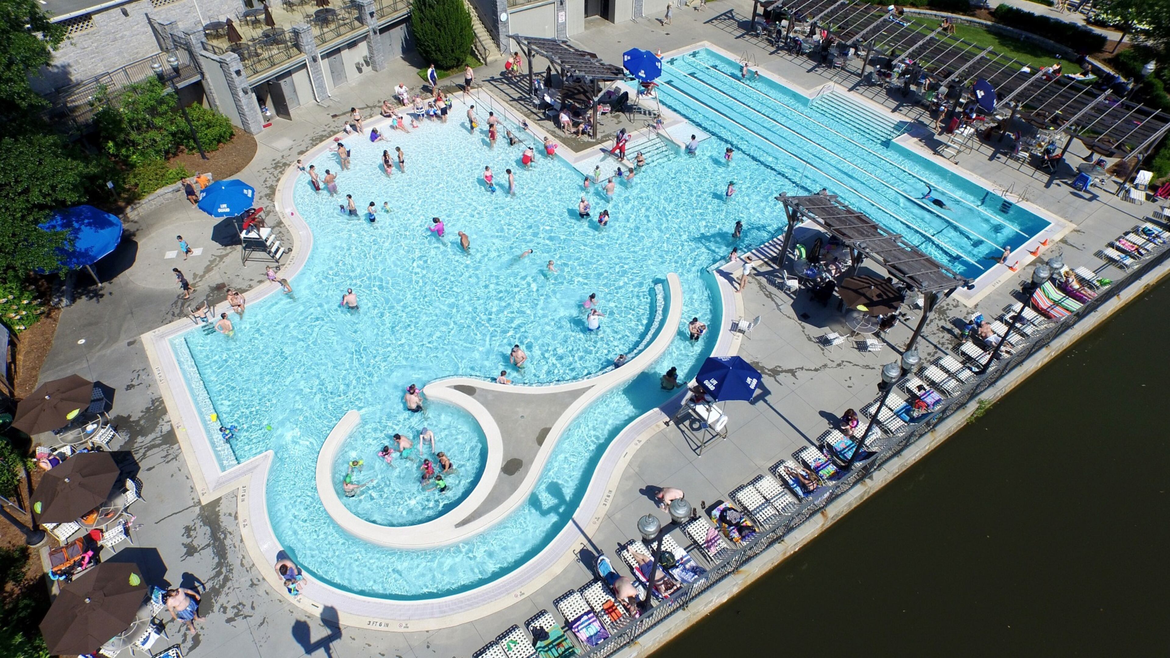 Atlanta’s Piedmont Park Pool, newly resurfaced this year, has four lap lanes and a current channel. (Courtesy of Piedmont Park Conservancy)