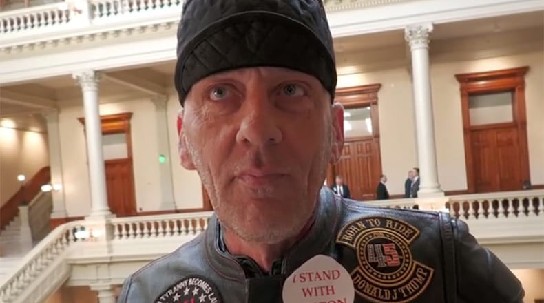 William Frederick Beals of Ringgold was among a small group who turned out to support state Sen. Colton Moore last month. (Screenshot)