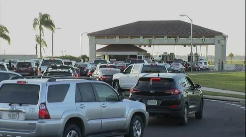 This image still provided by WFTS-TV shows traffic near the MacDill Air Force base in Tampa, Fla., on Friday, Jan. 10, 2020.