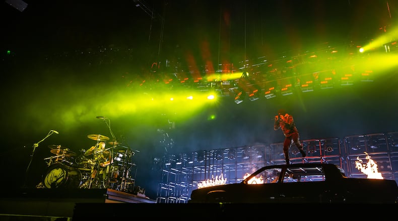 Twenty One Pilots brought pyro and caffeinated songs to a sold-out crowd at State Farm Arena on Nov. 2, 2018. Photo: Ryan Fleisher/Special to the AJC