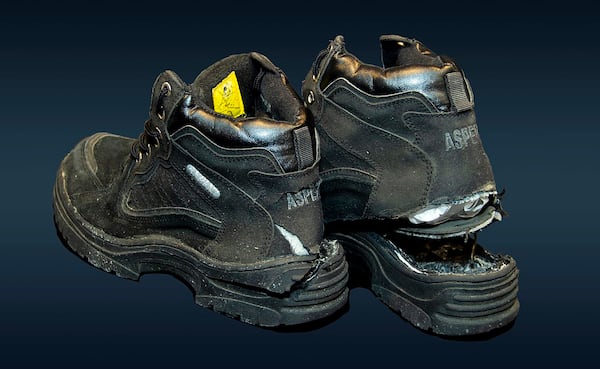 These are the shoes that Richard Reid wore in 2001 when he tried to blow up an airplane. (FBI)