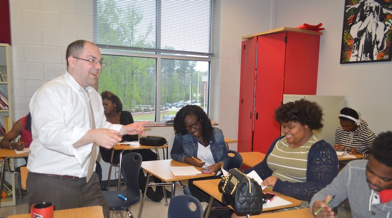 Fishman Prize winner Matthew Patterson in his classroom at Banneker High School.
