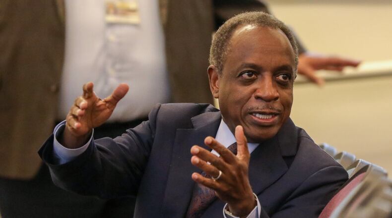 DeKalb CEO Michael Thurmond answers questions to residents of Oakhurst during the meeting were residents received the latest information about the plans for the county’s upcoming sewer projects on and around Green Street on Tuesday, March 10, 2020. MIGUEL MARTINEZ FOR THE ATLANTA JOURNAL-CONSTITUTION