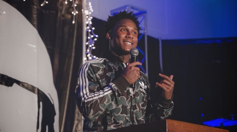 Devin Ellison, a running back from Jacksonville, Fla., who is committed to Georgia Tech, estimated that 75 percent of his wardrobe is from Adidas, including this jacket that he wore while speaking at a church. (Courtesy Devin Ellison)