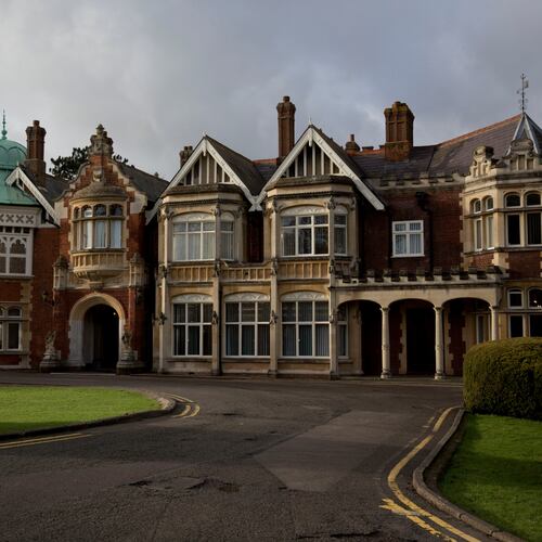 FILE - An exterior view shows the mansion house at Bletchley Park museum in the town of Bletchley in Buckinghamshire, England, on Jan. 15, 2015. (AP Photo/Matt Dunham, File)