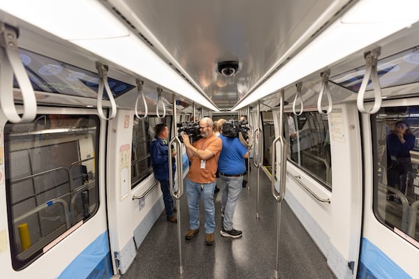 Media tour the newest Plane Train car at Hartsfield-Jackson Atlanta International Airport's Maintenance Facility in Atlanta on Wednesday, May 7, 2025. (Arvin Temkar/AJC)