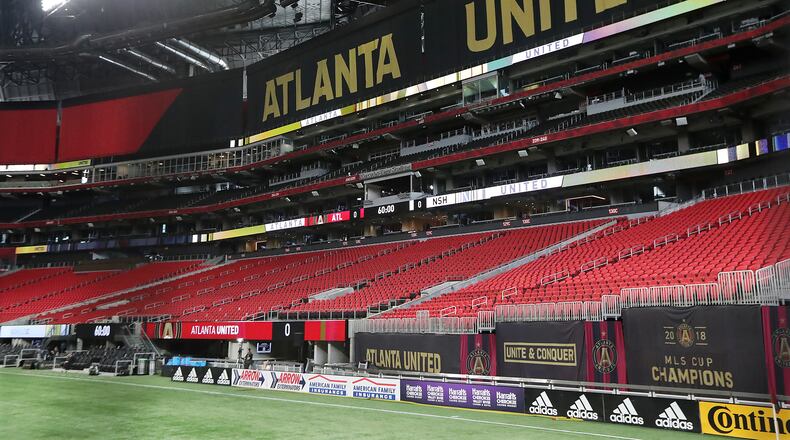 Mercedes-Benz Stadium is void of fans for the Atlanta United and Nashville SC match on Saturday, Aug. 22, 2020, in Atlanta. (Curtis Compton ccompton@ajc.com)