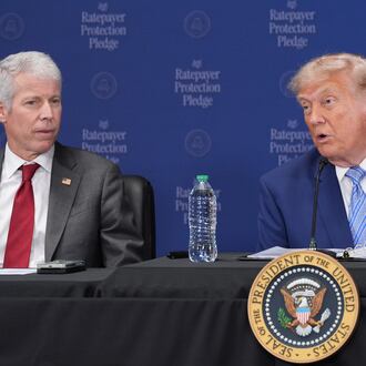 President Donald Trump speaks at the Environmental Protection Agency, Thursday, July 23, 2026, in Washington, as Energy Secretary Chris Wright listens. (Alex Brandon/AP)