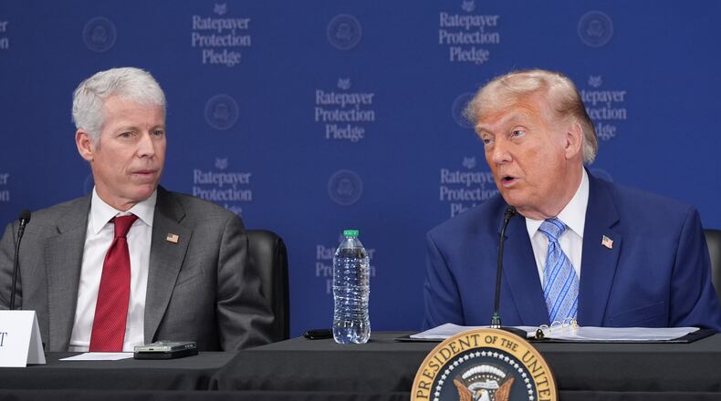 President Donald Trump speaks at the Environmental Protection Agency (EPA) Thursday, July 23, 2026, in Washington, as Energy Secretary Chris Wright listens. (AP Photo/Alex Brandon)
