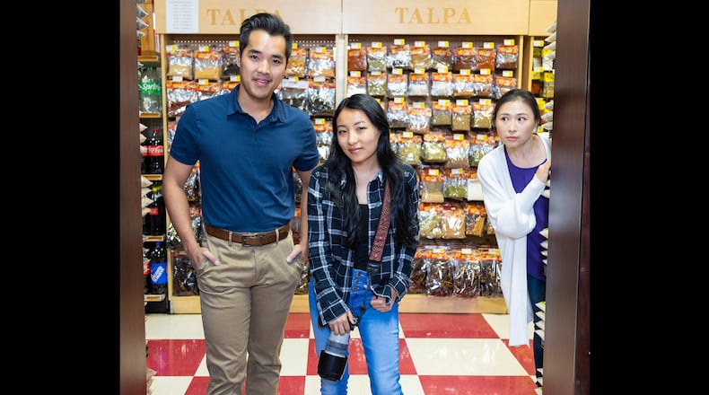 Aurora Theatre’s “Kim’s Convenience” features Ryan Vo (from left), Caroline Donica and Yingling Zhu.
Courtesy of Aurora Theatre/Casey Gardner Ford
