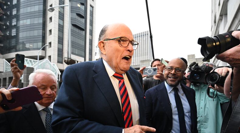 August 17, 2022 Atlanta - Rudy Giuliani arrives to testify for the special grand jury at Fulton County Courthouse in Atlanta on Wednesday, August 17, 2022. Rudy Giuliani, the onetime personal attorney of former President Donald Trump, entered the Fulton County courthouse on Wednesday morning to testify before the special purpose grand jury examining Georgia’s 2020 elections. (Hyosub Shin / Hyosub.Shin@ajc.com)