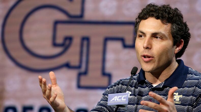 Georgia Tech head coach Josh Pastner answers a question during the Atlantic Coast Conference NCAA college basketball men's media day in Charlotte, N.C., Wednesday, Oct., 26, 2016. (AP Photo/Bob Leverone)