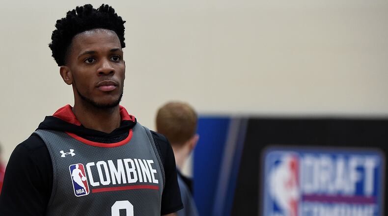 Jaron Blossomgame watches action during Day Two of the NBA Draft Combine at Quest MultiSport Complex on May 12, 2017 in Chicago, Illinois. (Photo by Stacy Revere/Getty Images)