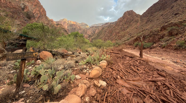 Bright Angel Creek near the Phantom Ranger Station in the Grand Canyon, Arizona, is seen after flash flooding from storms, Saturday, Aug. 29, 2026. (Parth Desai via AP)
