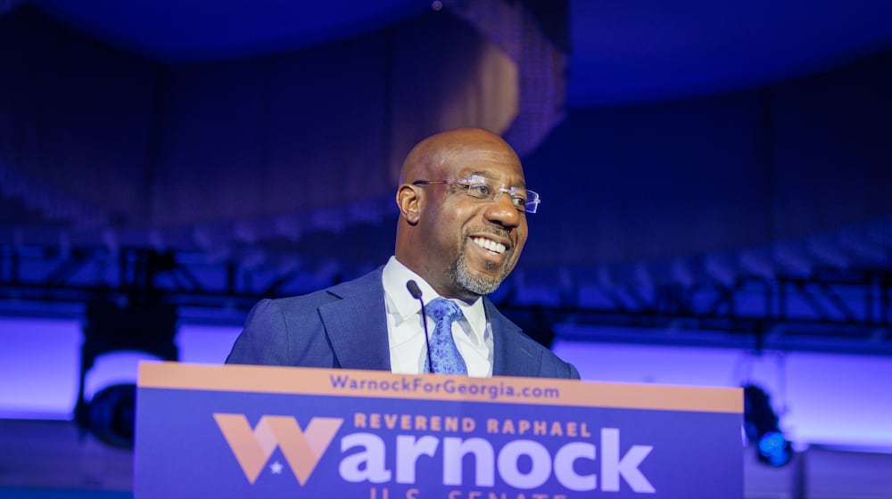 U.S. Sen. Raphael Warnock is the last Democrat standing after the party's other candidates for statewide office all fell short on Tuesday. He still has work to do, though, since his race against Herschel Walker will now be decided in a Dec. 6 runoff. (Arvin Temkar / arvin.temkar@ajc.com)