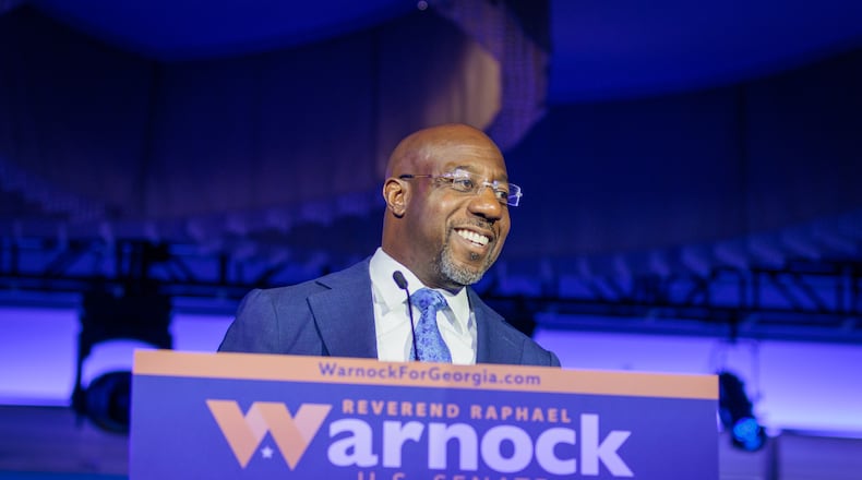 U.S. Sen. Raphael Warnock is the last Democrat standing after the party's other candidates for statewide office all fell short on Tuesday. He still has work to do, though, since his race against Herschel Walker will now be decided in a Dec. 6 runoff. (Arvin Temkar / arvin.temkar@ajc.com)
