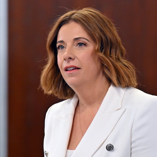 Australia's Communications Minister Anika Wells speaks at the National Press Club in Canberra, Wednesday, Dec. 3, 2025. (Mick Tsikas/AAP Image via AP)