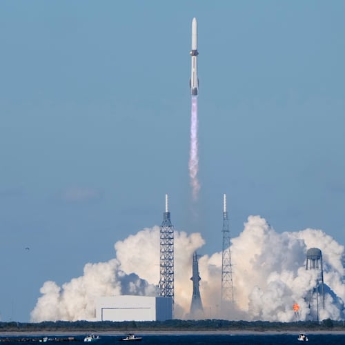 A Blue Origin New Glenn rocket lifts off from Launch Complex 36 at the Cape Canaveral Space Force Station in Cape Canaveral, Fla., Thursday, Nov. 13, 2025. (AP Photo/John Raoux)