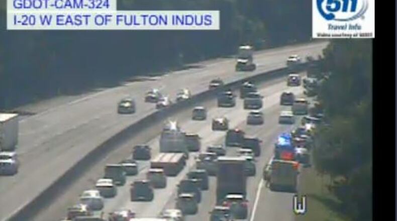7-car crash caused delays on I-20 westbound past I-285. (Credit: Georgia Department of Transportation)