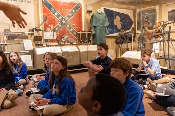 Fourth grade students from the Museum School of Avondale Estates listen during a tour of a Civil War exhibit at the Atlanta History Center. In 2026, the Center will unveil a massive overhaul of the exhibit. (Arvin Temkar/AJC 2025)