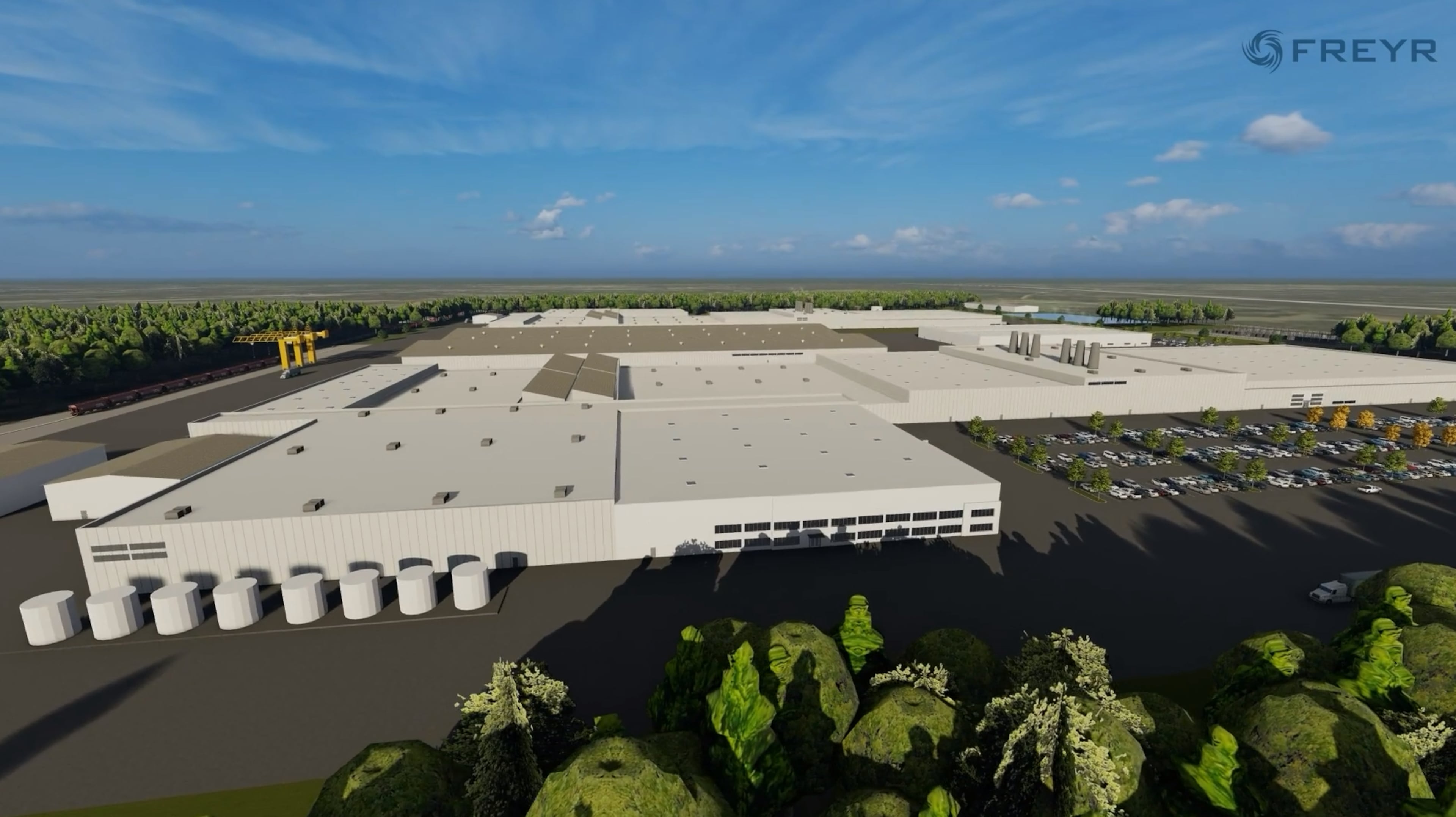 A rendering of Freyr Battery's proposed factory in Coweta County, which was canceled earlier this year.