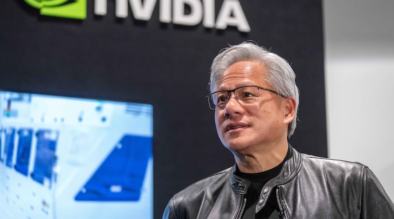 FILE - Jensen Huang, president and CEO of Nvidia, waits for a groundbreaking ceremony for an expansion of Coherent's manufacturing facility to begin on June 16, 2026, in Sherman, Texas. (AP Photo/Jeffrey McWhorter, File)
