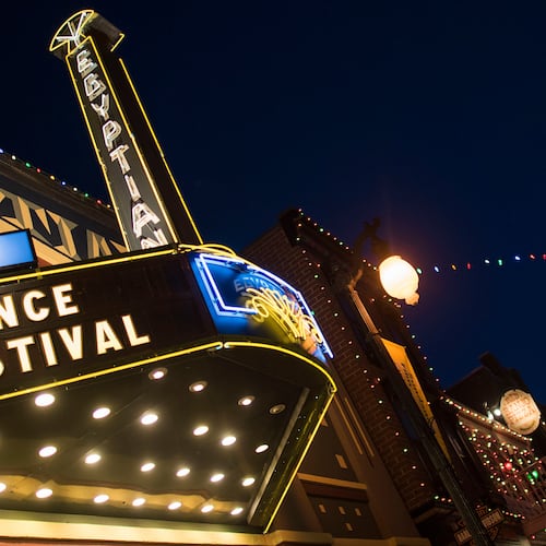FILE - The exterior of the Egyptian Theatre is illuminated on Main Street during the Sundance Film Festival in Park City, Utah, Jan. 22, 2015. (Photo by Arthur Mola/Invision/AP, File)