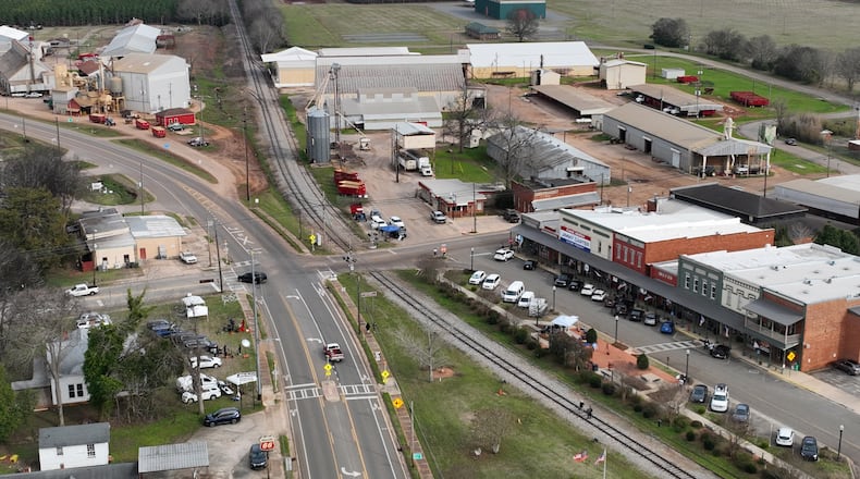Aerial photo shows the rural town of Plains, Georgia on Monday, Feb. 20, 2023. (Hyosub Shin / Hyosub.Shin@ajc.com)