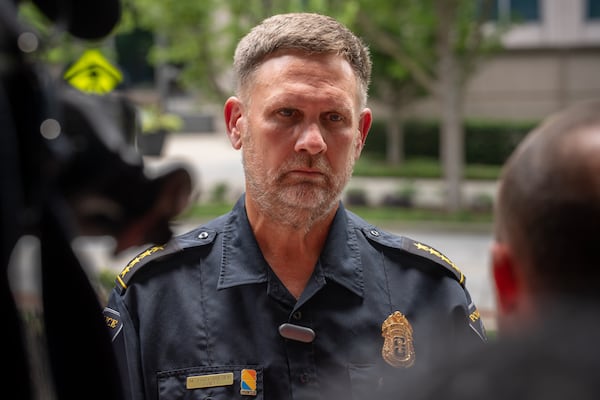 MARTA police Chief Scott Kreher speaks to the local media on Saturday, June 6, 2026, regarding recent violence at multiple MARTA train stations. (Ben Hendren for the AJC)