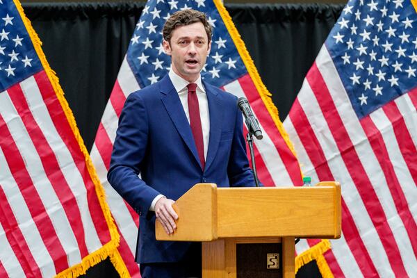 U.S. Sen. Jon Ossoff, D-Ga., speaks during a town hall on Friday, April 25, 2025, in Atlanta at the Cobb County Civic Center. (Jason Allen/Atlanta Journal-Constitution)