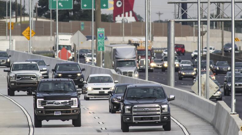 File photo: Northwest Corridor Express Lanes head southbound. Traffic has repeatedly topped Cobb residents’ list of biggest problems facing the county. JOHN SPINK/JSPINK@AJC.COM