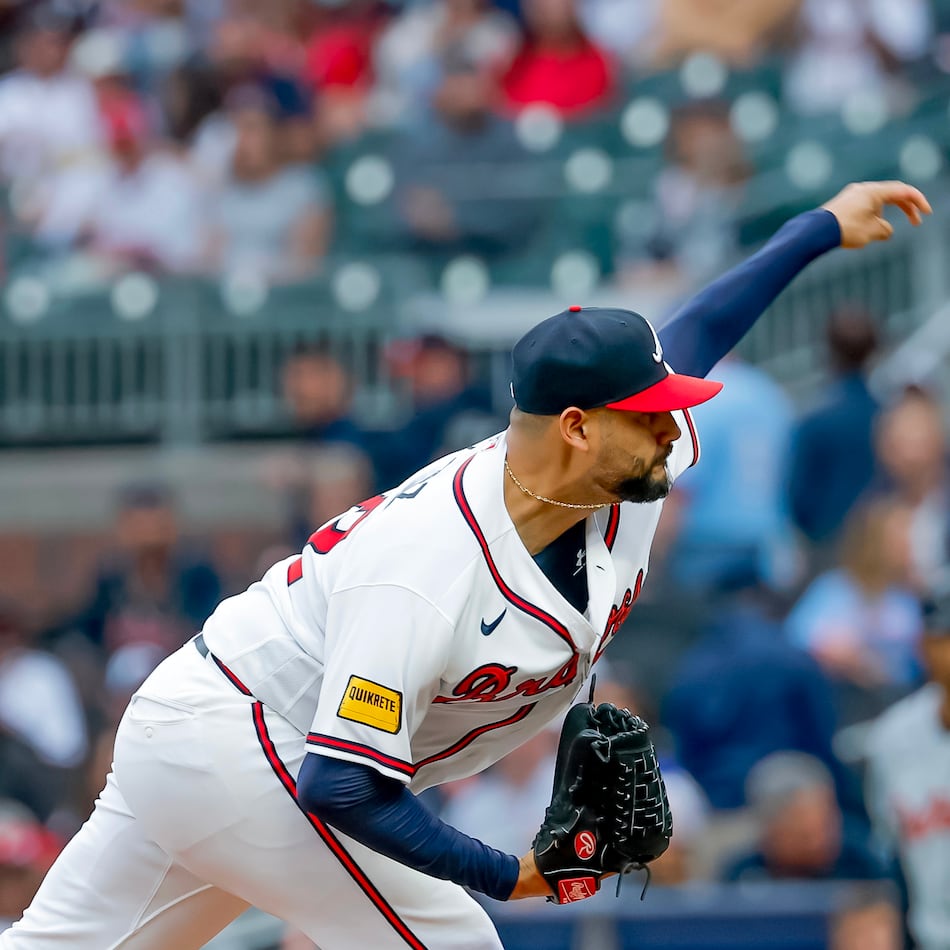 Atlanta Braves pitcher Martin Perez delivers to a Detroit Tigers batter during the first inning of a baseball game against the Detroit Tigers, Tuesday, April 28, 2026, in Atlanta. (Erik S. Lesser/AP)