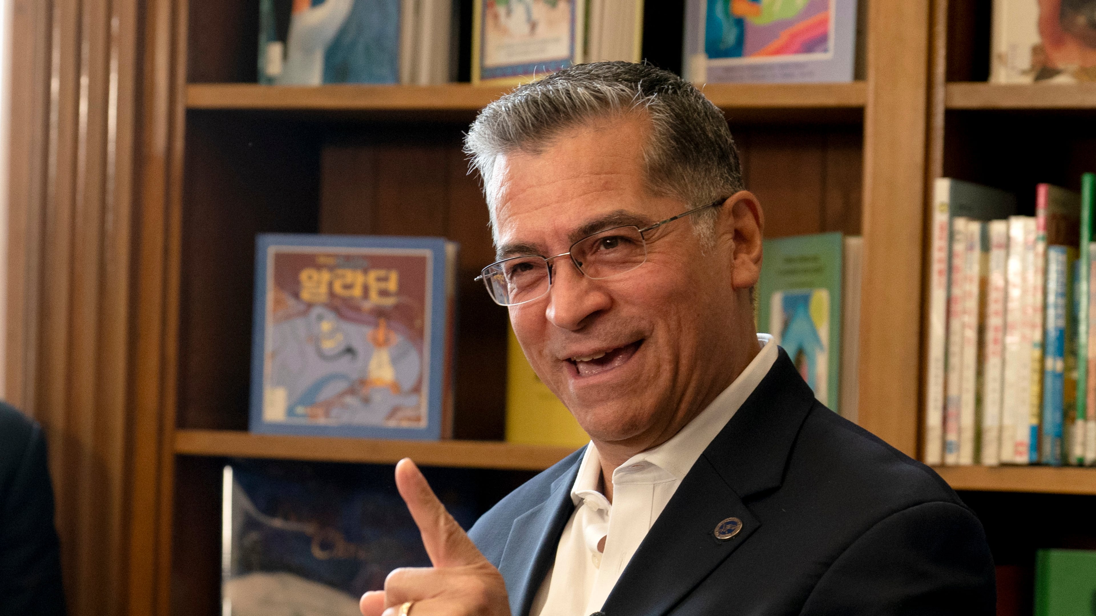 FILE - Department of Health and Human Services Secretary Xavier Becerra talks to reporters after a news conference in Sacramento, Calif., Oct. 29, 2024.(AP Photo/Rich Pedroncelli, File)