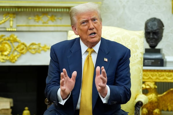 President Donald Trump meets with Philippine President Ferdinand Marcos Jr., in the Oval Office of the White House, Tuesday, July 22, 2025, in Washington. (AP Photo/Alex Brandon)