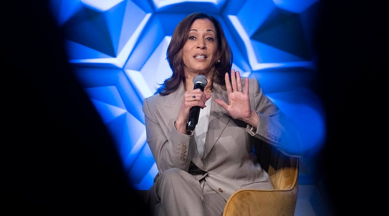 Vice President Kamala Harris speaks at the 100 Black Men of America conference  in Atlanta on Friday, June 14, 2024. (Ben Gray/Ben@BenGray.com)