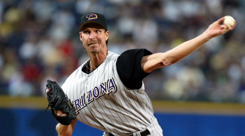 Randy Johnson, then of the Arizona Diamondbacks, during his perfect game against the Braves at Turner Field on May 18, 2004.