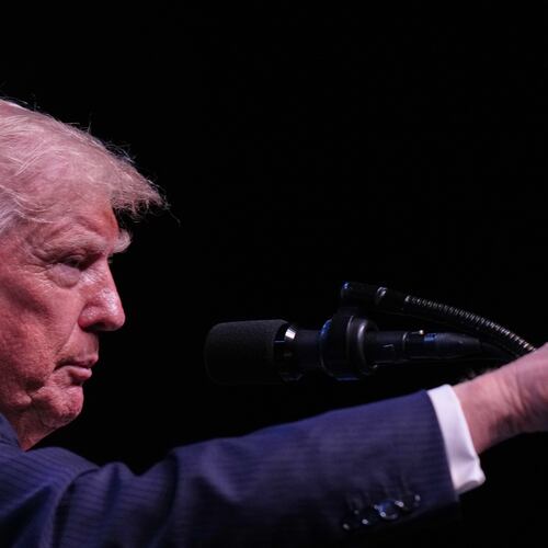 President Donald Trump points during a media conference at the NATO summit in Ankara, Turkey, Wednesday, July 8, 2026. (AP Photo/Francisco Seco)