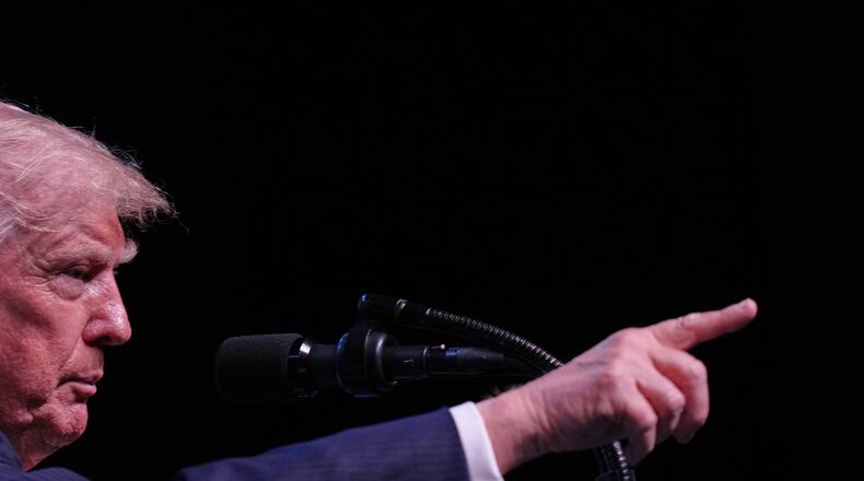 President Donald Trump points during a media conference at the NATO summit in Ankara, Turkey, Wednesday, July 8, 2026. (AP Photo/Francisco Seco)