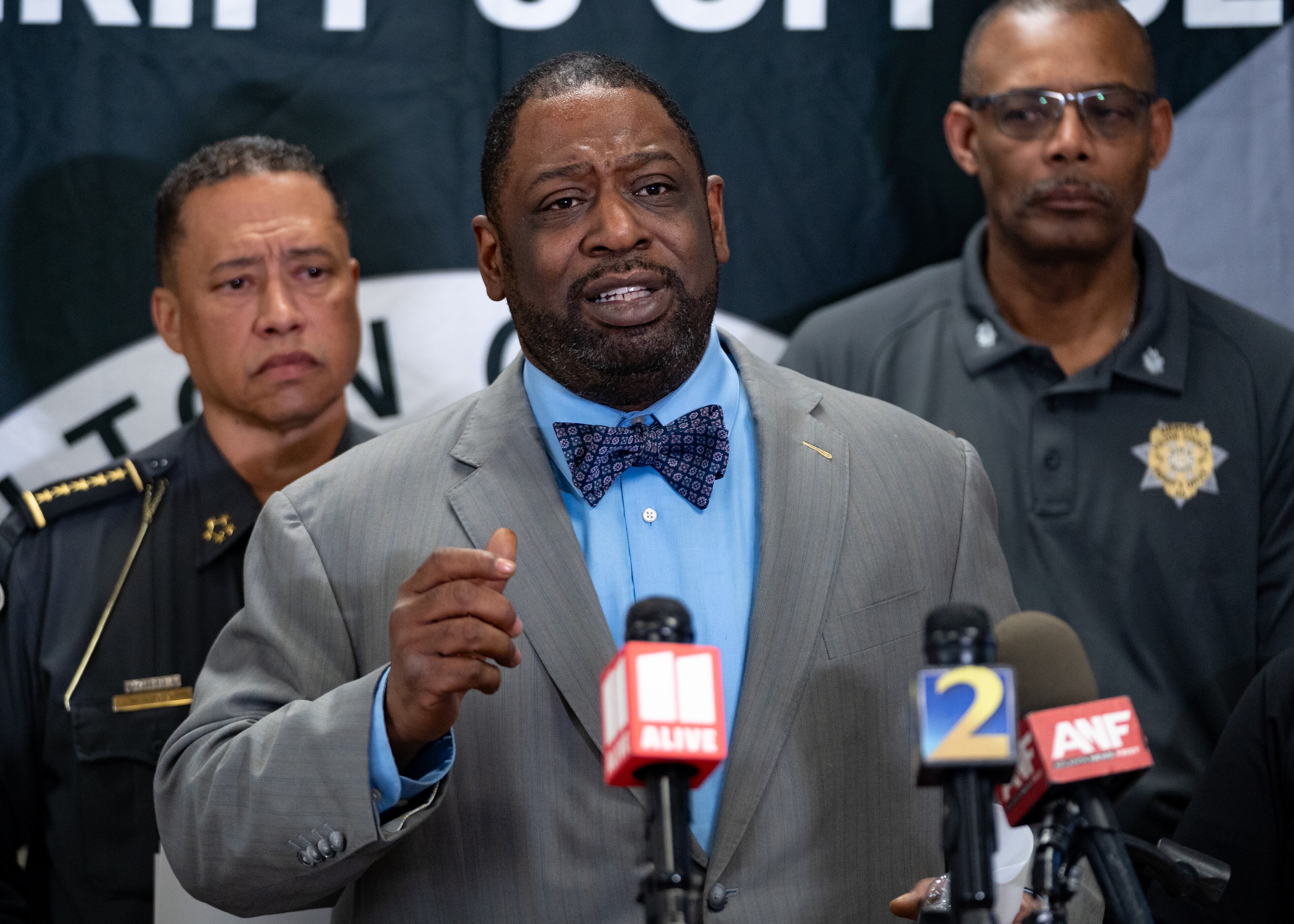 Fulton County Commissioner Marvin S. Arrington Jr. speaks to the media inside the county jail, Friday, April 5, 2024 (Ben Hendren for The Atlanta Journal-Constitution)