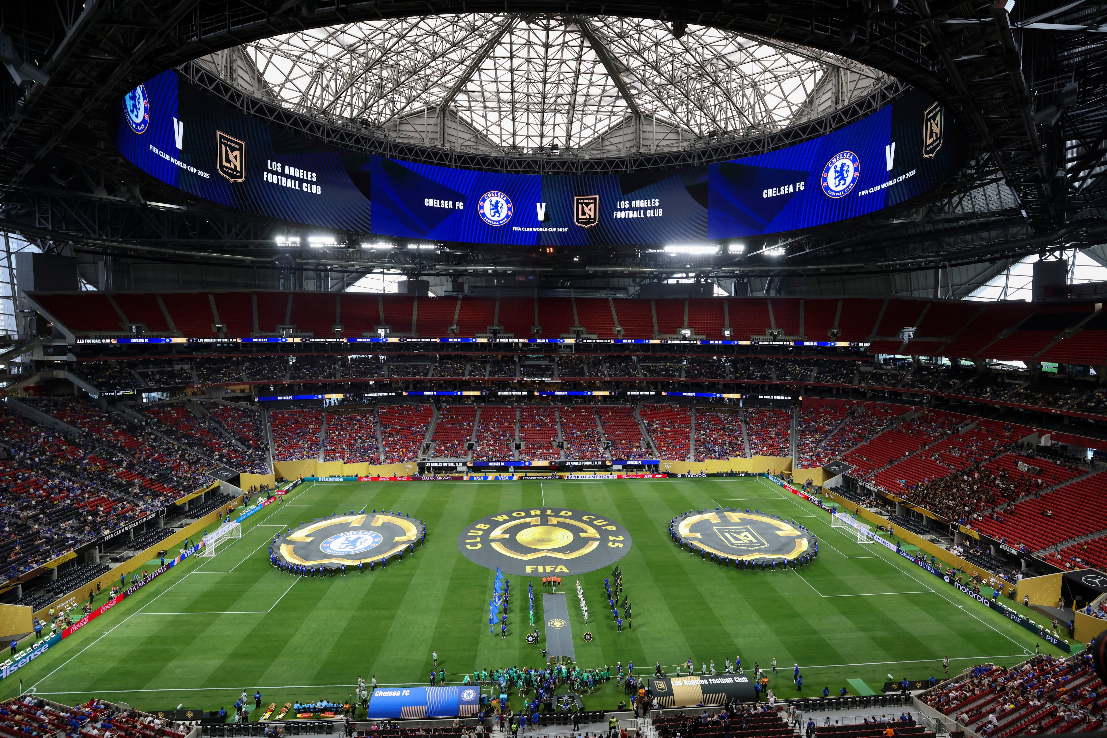 Chelsea and Los Angeles FC were introduced before their match in a Club World Cup Group D soccer match in Atlanta, Monday, June 16, 2025. (Jason Getz/AJC)