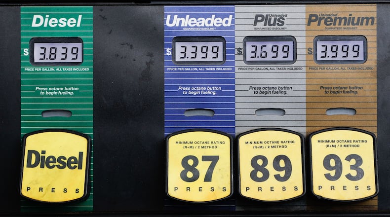 Views of gas pumps in Roswell, Ga, shown on Tuesday, May 21, 2024. (Natrice Miller/ AJC)
