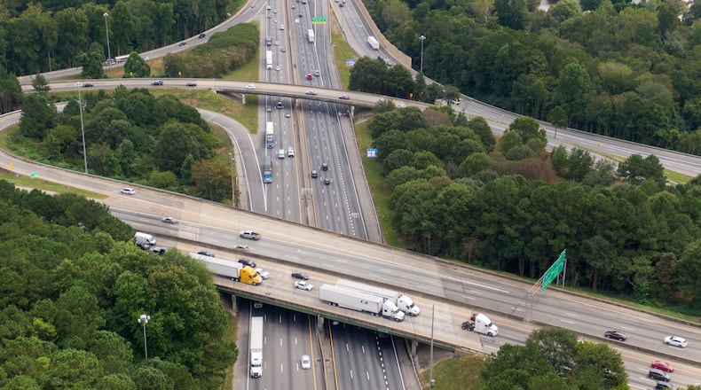 September 18, 2020 DeKalb County - Aerial photo shows I-285 interchanges at I-20 East, where Georgia Department of Transportation will rebuild next few years, on Friday, September 18, 2020. Over the next few years, the Georgia Department of Transportation will add 16 miles of toll lanes on Ga. 400 – lanes that would aid a transit expansion in North Fulton County. The agency also will rebuild I-285 interchanges at I-20 east and west of Atlanta – two of the worst freight bottlenecks in the country. (Hyosub Shin / Hyosub.Shin@ajc.com)